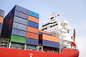 Container ship loaded with freight containers