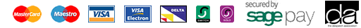 Mastercard, Maestro, Visa, Visa Electron, Delta, Switch, Solo. Secured by Sage Pay. Member of the Despatch Association